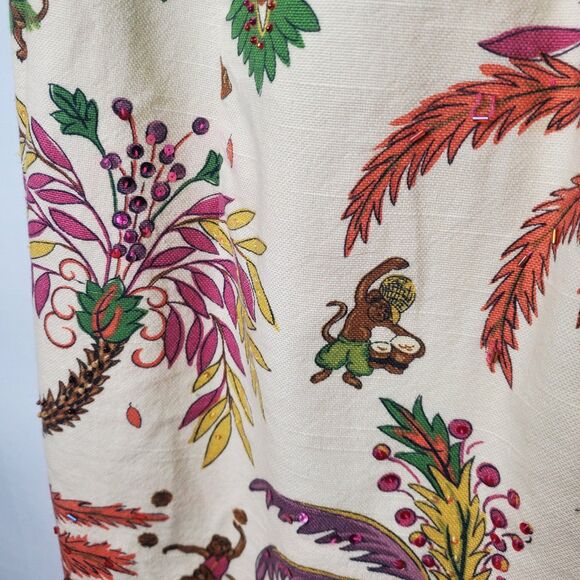 Muse Cream Novelty Print Beaded Mini Dress Monkeys Palm Trees Racerback Size 10 - Picture 7 of 9